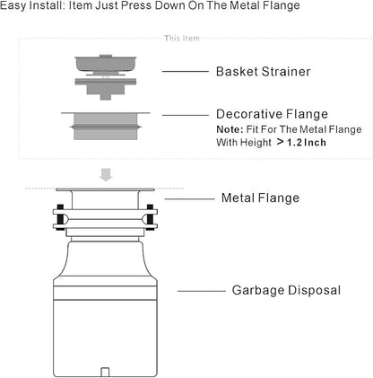 GZILA Garbage Disposal Strainer and Stopper with Decorative Disposal Flange in Black, Fit 3.5 Inch Standard Drain Hole