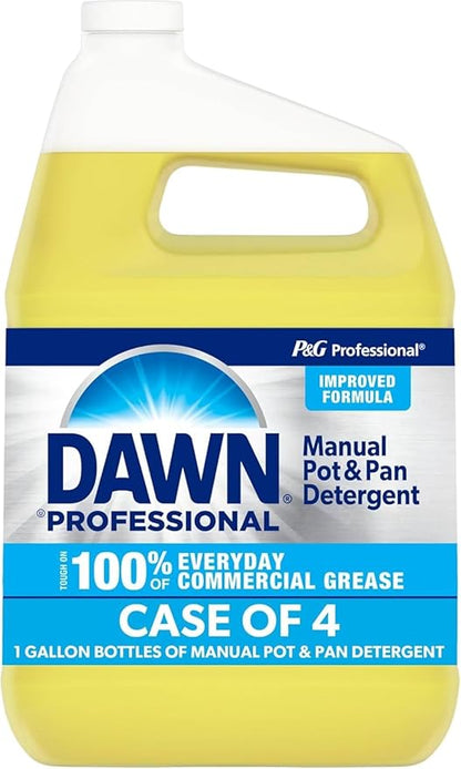 Dawn Dishwashing Liquid Soap Detergent, Bulk Degreaser Removes Greasy Foods from Pots, Pans and Dishes in Commercial Restaurant Kitchens, Lemon Scent, 1 Gal (Case of 4) (Packaging May Vary)