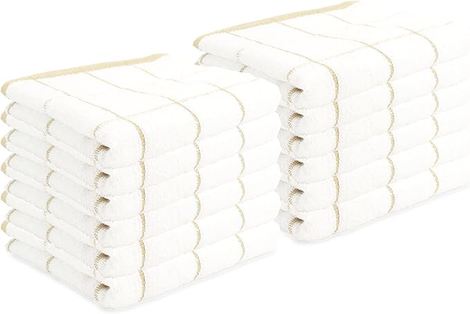 Arkwright Kitchen Tea Towels - (Pack of 12) Soft, 100% Cotton Terry Dishcloths, Highly Absorbent & Quick Dry, Hand Washcloths for Washing, Drying, and Cleaning, 15 x 25 in, Tan