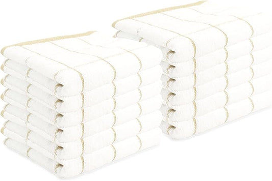 Arkwright Kitchen Tea Towels - (Pack of 12) Soft, 100% Cotton Terry Dishcloths, Highly Absorbent & Quick Dry, Hand Washcloths for Washing, Drying, and Cleaning, 15 x 25 in, Tan