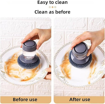 Soap Dispense Palm Scrub dishwashing Kitchen Scrubber Press Automatic Liquid wash Pot (Steel Wire)
