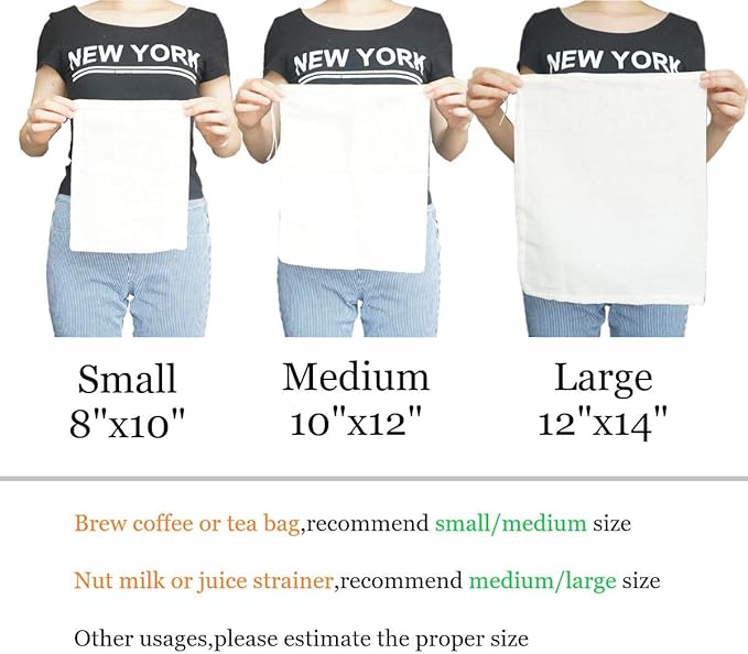 Cheesecloth Bags for Straining,Reusable Cold Brew Coffee Cheese Cloths Strainer,Large Nut Milk Tea Juice Bag,100% Natural Cotton Fine Mesh Filter Bags(Medium,2 Pack)