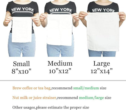 Cheesecloth Bags for Straining,Reusable Cold Brew Coffee Cheese Cloths Strainer,Large Nut Milk Tea Juice Bag,100% Natural Cotton Fine Mesh Filter Bags(Medium,4 Pack)
