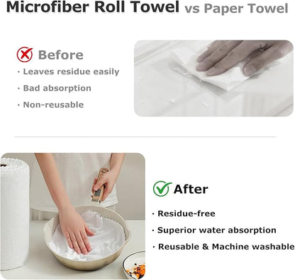 80 Pack Microfiber Cleaning Cloth Roll White Reusable Paper Towels 12"x12" Tear Away Cloth, Microfiber Towels for Cars, Wash Cloths, Lint Free Rags for House, Kitchen,Window,Cleaning Supplies