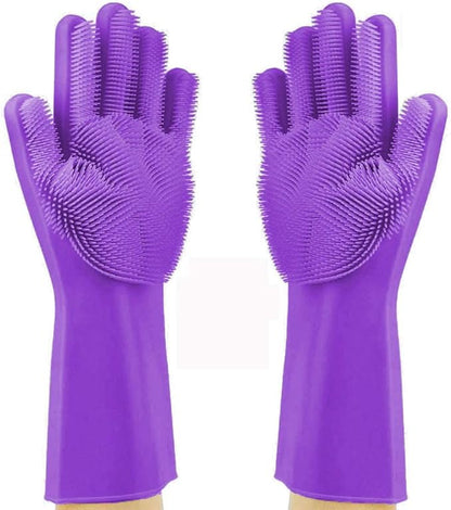 Silicone Dishwashing Gloves, Pet Grooming Rubber Scrubbing for Dishes, Sponge Wash Cleaning with Scrubbers (13.6" L)
