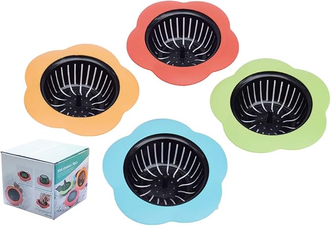 Kitchen Sink Strainer 4 Pack, Pouring strainers，Drain FilterLarge Wide Rim 4.5" Diameter (4.5" Diameter, 4 Color)
