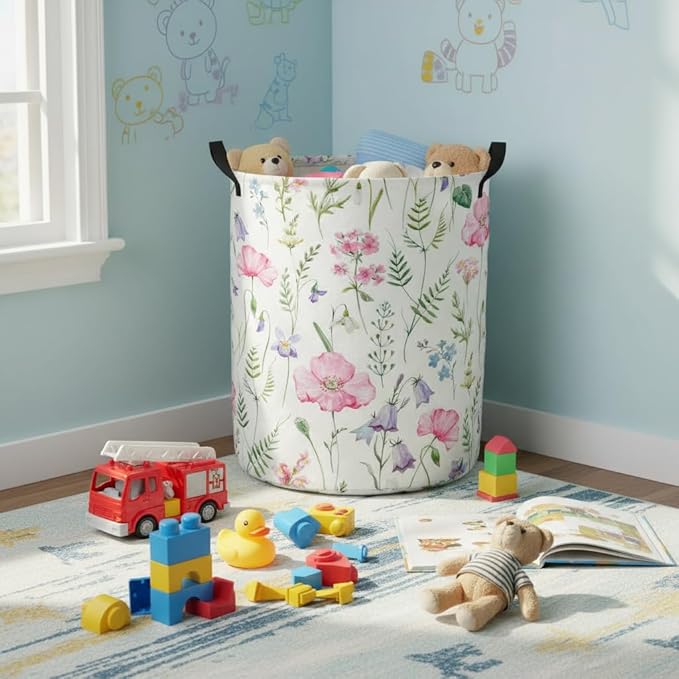 Baby Laundry Hamper kids laundry Basket Waterproof Laundry Bag for Bedroom Toy Clothes Organizer Room Décor(Pink Flower)