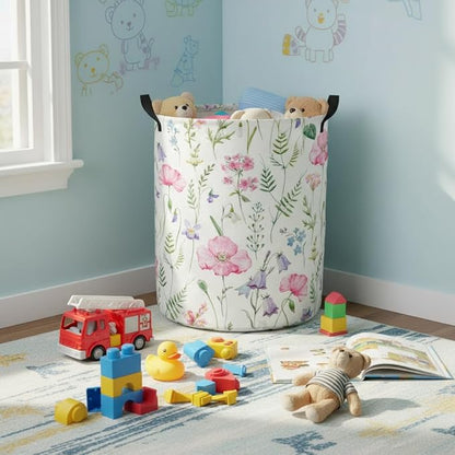 Baby Laundry Hamper kids laundry Basket Waterproof Laundry Bag for Bedroom Toy Clothes Organizer Room Décor(Pink Flower)