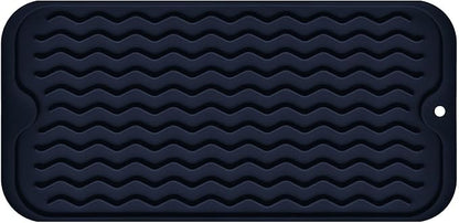 Silicone Dish Drying Mat for Multiple Usage, Easy clean, Eco-friendly, Heat-resistant Dish Drainer Mat for Kitchen Counter,Sink,Refrigerator or Drawer liner (12" x 6", Dark Blue)