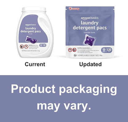 Amazon Basics Laundry Detergent Pacs, Lavender Scent, HE Compatible, Easy to Use Pre-Measured Pods, Clean Clothes, 120 Count (New Packaging)