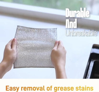 Multipurpose Wire Dishwashing Rags - 5Pcs Non Scratch Wire Dishcloths | Double Layered Microfiber Cleaning Cloths | Reusable Steel Metal Wire Cloth Mesh Miracle Cleaning Cloths for Home and Kitchen