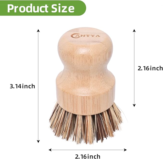 6 Packs Bamboo Dish Brush - Kitchen Scrub Brush, Natural Union Fiber and Tampico Fiber Dish Scrubber for Washing Cast Iron Pan/Pot(Hard Bristle)