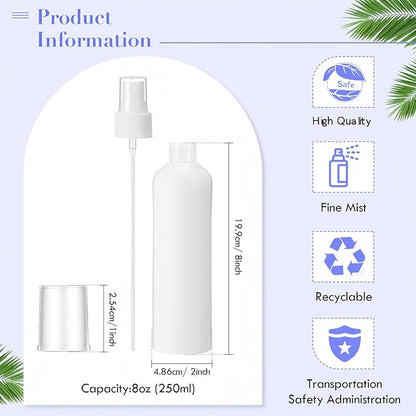 Eccliy 32 Pcs 8 oz Spray Bottles Fine Mist Plastic Spray Bottles Clear Empty Sprayer Hairs Refillable Travel Sprayer with Pump Cap for Cleaning Oils Travel Perfumes(White,Colored)