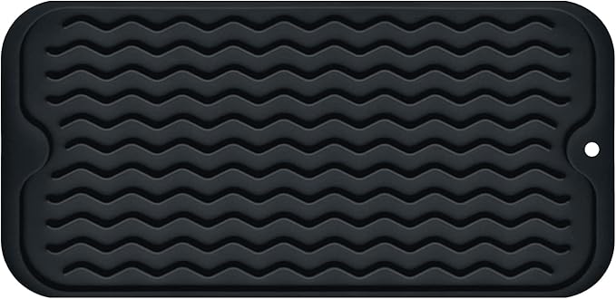 Silicone Dish Drying Mat, Non-Slip Easy Clean Sink Mat Large Heat-resistant Dish Drainer Mat for Kitchen Counter, Sink, Refrigerator or Drawer liner (12" x 6", BLACK)