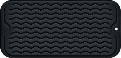 Silicone Dish Drying Mat, Non-Slip Easy Clean Sink Mat Large Heat-resistant Dish Drainer Mat for Kitchen Counter, Sink, Refrigerator or Drawer liner (12" x 6", BLACK)