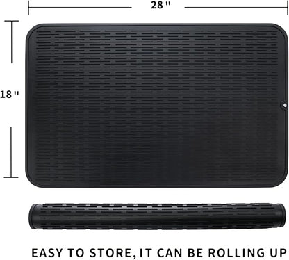 MicoYang Silicone Dish Drying Mat for Multiple Usage,Easy clean,Eco-friendly,Heat-resistant Silicone Mat for Kitchen Counter or Sink,Refrigerator or Drawer Liner Black 3XL 28 inches x 18 inches