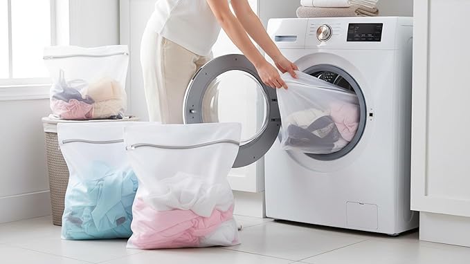 Mesh Laundry Bags for Delicates, Lingerie Wash Bags with Auto-Lock Zipper, 100% Polyester Fine Mesh, White Net, 2XL, 2L, 2S