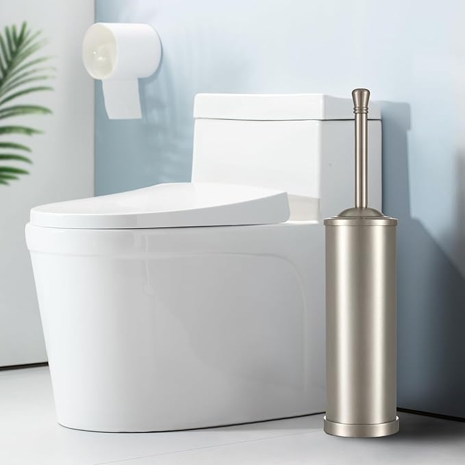 Brushed Nickel Toilet Brush and Holder Set,304 Stainless Steel Toilet Bowl Brush and Holder for Bathroom,Silver Heavy Duty Toilet Brush,Durable Scrubbing Bristles,Splash Resistant,Long Handle