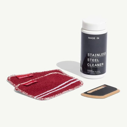 Made In Cookware | 3-Piece Stainless Steel Cleaning Set | Includes Pan Scraper, Scrub Cloth & Stainless Steel Cleaner | Complete Cleaning System | Crafted in USA