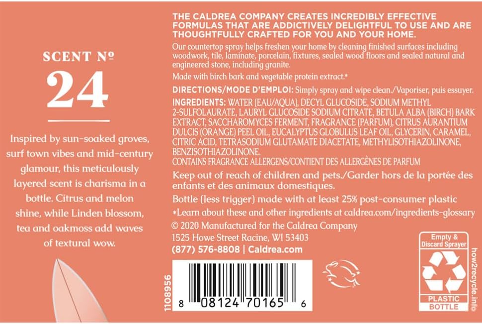 Caldrea Multi-surface CounterTop Spray Cleaner, Made With Vegetable Protein Extract, Tangelo Palm Frond Scent, 16 Oz