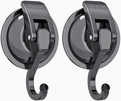 Heavy Duty Vacuum Suction Cup Hooks (2Pack) for Shower,Glass Window,Kitchen&Bathroom&Restroom Organization，Gun Silver.
