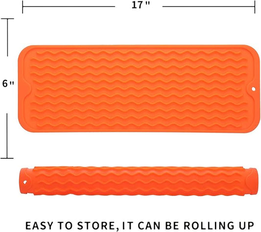 MicoYang Silicone Dish Drying Mat for Multiple Usage,Easy clean,Eco-friendly,Heat-resistant Silicone Mat for Kitchen Counter,Sink,Bar,Bottle,or Cup Orange M 17 inches x 6 inches