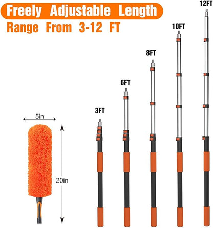 LAANPOLE 20FT High Reach Duster Cleaning Kit with Extension Pole, High Ceiling Fan Cleaner Duster Tool for Fan Blades, Window Washing Kit with Microfiber Feather Duster & Window Squeegee