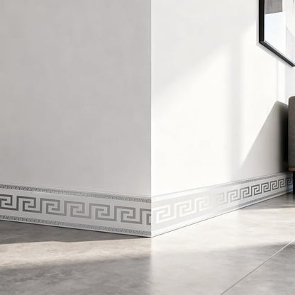 Peel and Stick Wallpaper Borders, Waterproof Self-Adhesive PVC Foam Wall Base for Kitchen Living Room Bedroom Bathroom, 3.93 Inch x 16.4 Ft (Silver)