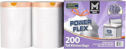 Member's Mark Power Flex Tall Kitchen Drawstring Trash Bags (13 Gallon, 2 Rolls of 100 ct., 200 count total)