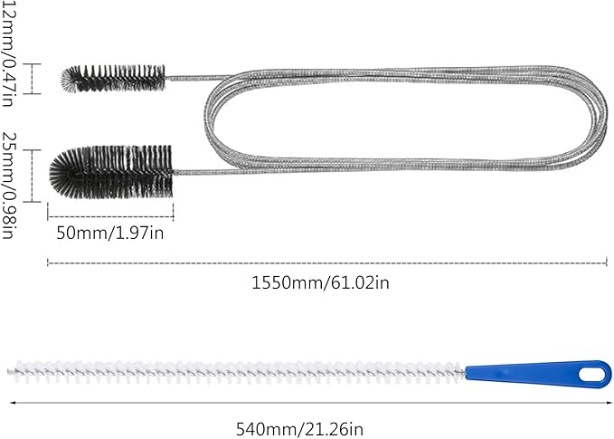 61inch Double Ended Nylon Pipe Cleaner Brush Drain Unblocker Tools with 17inch Sink Unblocker Brush for Plug Hole Sink Hair Clogs Remover Household Cleaning Tool Stainless Brush Nylon Drain