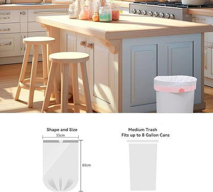 WAIKAS 8 Gallon Trash Bags Drawstring, Pack of 40, 8 gal Garbage Bags, 55x65cm Size, 8.4g/pcs, Unscented, White