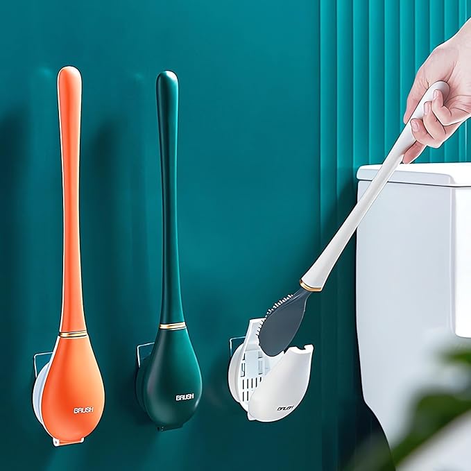 Modern Flexible Silicone Toilet Caspa for Home 2025 Silicone Toilet Wand Bowl Brush and Holder Cleaning Set Wall Mounted Rubber Bathroom Toilet Scrubber Bowl Cleaner Brushes with Dispenser (Green)