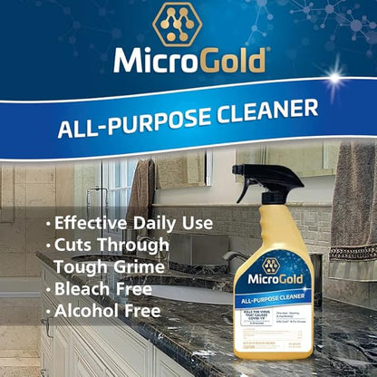 MicroGold All-Purpose Cleaner Spray Kills 99.9% of Bacteria and Viruses Bleach Free for Use in Kitchens and Bathrooms, 24 Fluid Ounces, 2 Pack