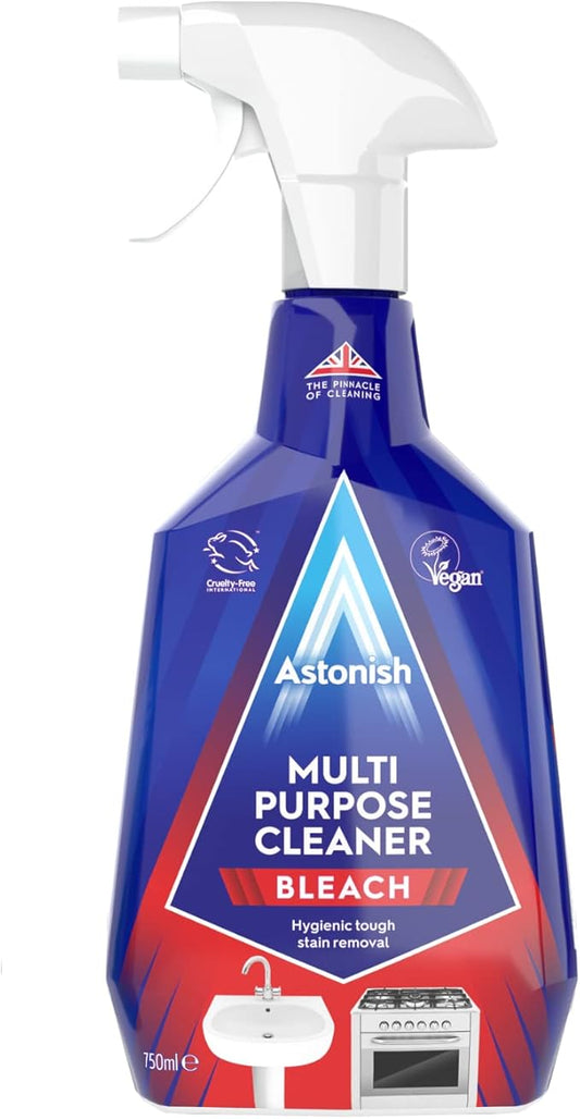 Astonish Multi Purpose Cleaning Spray With The Added Power Of Bleach - All Purpose Cleaning Solution Removes Heavy Duty Stains & Hygienically Cleans Bathrooms & Kitchen Surfaces, 750ml Spray Bottle