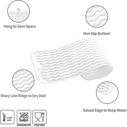 MicoYang Silicone Dish Drying Mat for Multiple Usage,Easy clean,Eco-friendly,Heat-resistant Silicone Mat for Kitchen Counter,Sink,Bar,Bottle,or Cup White M 17 inches x 6 inches