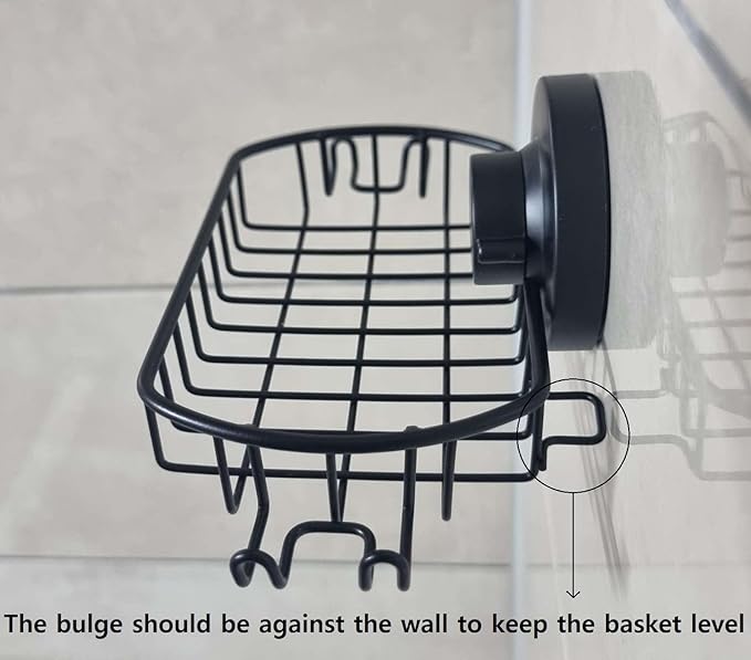 Soap Dish for Shower Suction Cup Powerful Vacuum System Rustproof 304 Stainless Steel Basket Sponges Holder with Razor Hooks for Bathroom or Kitchen Soap Holder (Black)