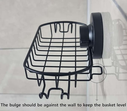 Soap Dish for Shower Suction Cup Powerful Vacuum System Rustproof 304 Stainless Steel Basket Sponges Holder with Razor Hooks for Bathroom or Kitchen Soap Holder (Black)