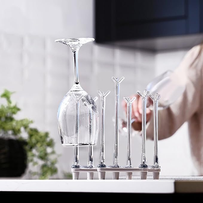 Marbrasse Retractable Cup Drying Rack, Drinking Glass and Sports Bottle Drainer Stand, Plastic Bag Dryer with Non-Slip Bottom for Kitchen Countertop