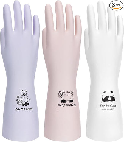 LANON 3 Pairs wahoo Nitrile Cleaning Gloves, Latex free Reusable Dishwashing Gloves for Kitchen, Bathroom, Gardening, Pet Care,Heavy-Duty, Durable, Non-Slip,12 Mil,Colorful Small