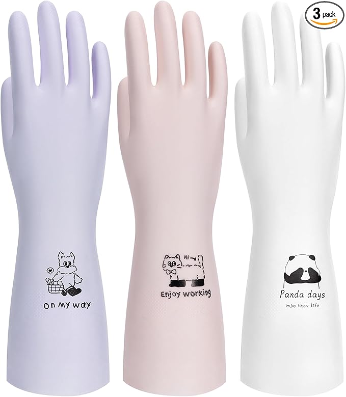 LANON 3 Pairs wahoo Nitrile Cleaning Gloves, Latex free Reusable Dishwashing Gloves for Kitchen, Bathroom, Gardening, Pet Care,Heavy-Duty, Durable, Non-Slip,12 Mil,Colorful Medium
