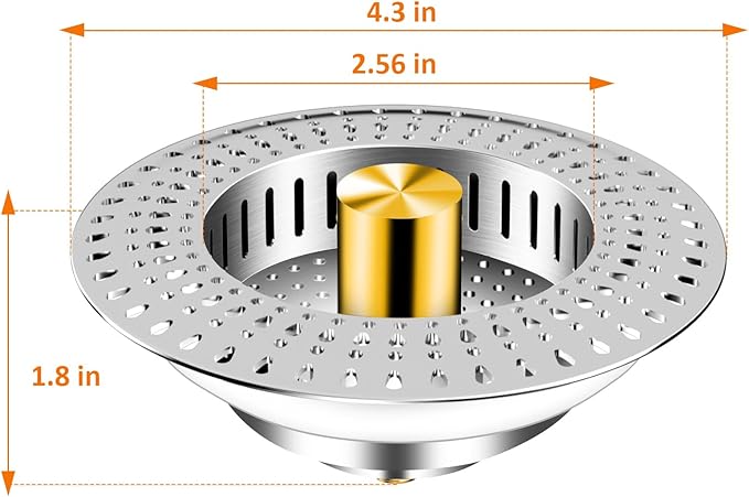 Kitchen Sink Drain Strainer, 18/8 Stainless Steel, Sink Stopper Kitchen Drain