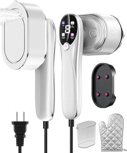 Travel Steamer for Clothes, 1200W Portable Handheld Steamer for Clothes, Portable Steam with LCD Display, 10s Fast Heat-Up, 2-in-1 Powerful Wrinkle Remover for Home & Travel (White)