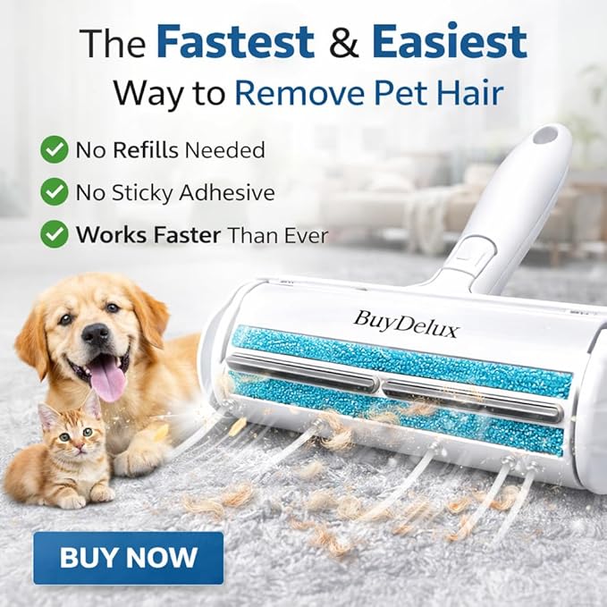 Pet Hair Remover Roller, Reusable Self-Cleaning Lint Roller for Dog & Cat Hair, Fur Removal for Furniture Couch Carpet Car Clothes & Bedding, No Sticky Tape or Refills