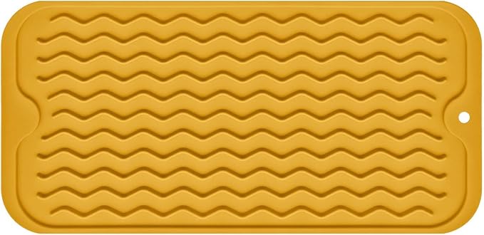 Silicone Dish Drying Mat for Multiple Usage, Easy clean, Eco-friendly, Heat-resistant Dish Drainer Mat for Kitchen Counter,Sink,Refrigerator or Drawer liner (12" x 6", Yellow)