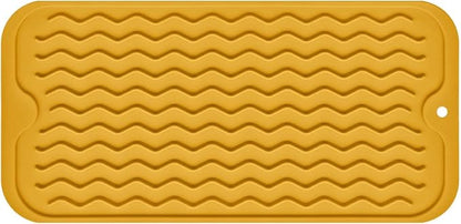Silicone Dish Drying Mat for Multiple Usage, Easy clean, Eco-friendly, Heat-resistant Dish Drainer Mat for Kitchen Counter,Sink,Refrigerator or Drawer liner (12" x 6", Yellow)