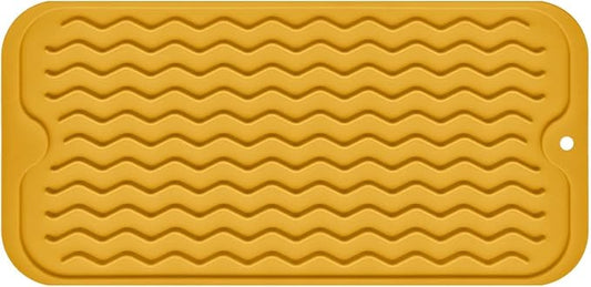 Silicone Dish Drying Mat for Multiple Usage, Easy clean, Eco-friendly, Heat-resistant Dish Drainer Mat for Kitchen Counter,Sink,Refrigerator or Drawer liner (12" x 6", Yellow)