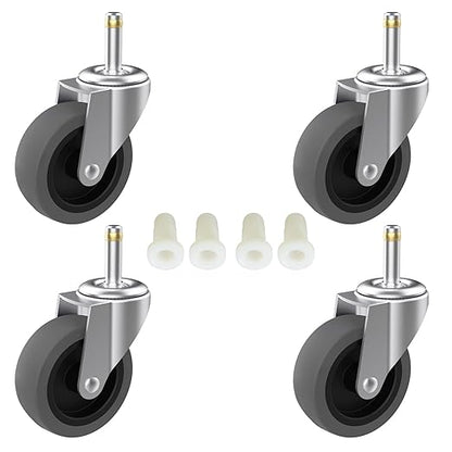 3-Inch Swivel Stem Caster for Rubbermaid Mop Bucket Utility Cart, 7/16-Inch Stem Diameter Rubber Wheel Set of 4, Heavy Duty TPR Weber Grills Shop Vac Replacement Wheels