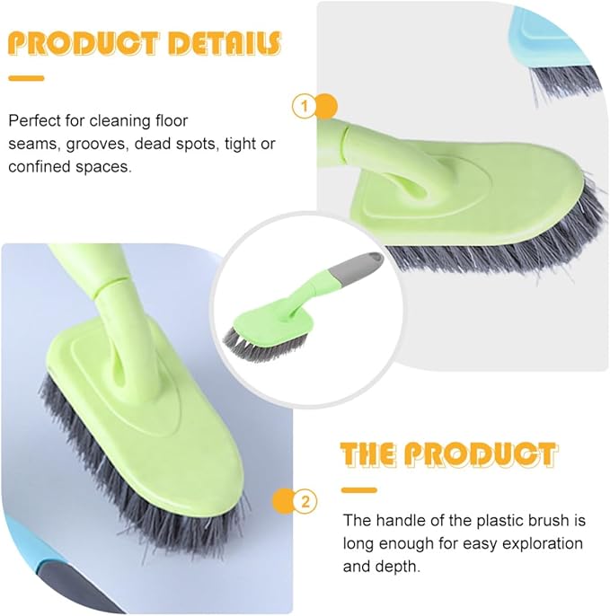 Cabilock Floor Scrub Brush with Long Handle, Hard Bristle Tile and Bathtub Cleaner for Deep Bathroom, Kitchen, and Carpet Cleaning, Yellow Plastic Shower and Toilet Scrubber