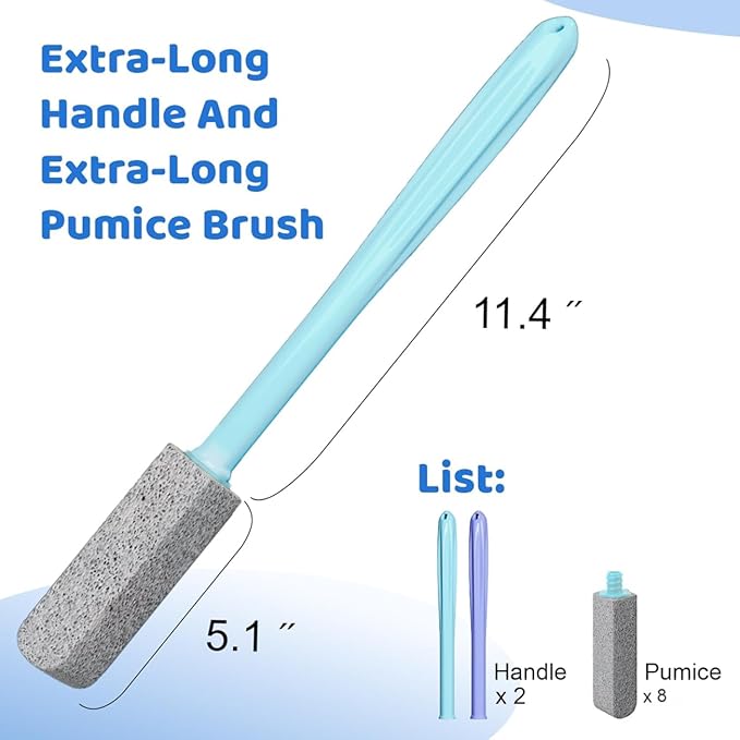 Pumice Stone Toilet Bowl Cleaner with 11.8 Inch Handle, Multi-Surface Cleaning Tool for Bathroom, Pool, Grill (8 Pack)