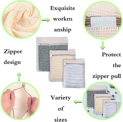 6-Pack Laundry Bags, Durable Cotton Mesh with Sturdy Zipper, Breathable Mesh Fabric, Ideal for Washing Underwear, Pants, Shoes, Socks and Delicate Garments
